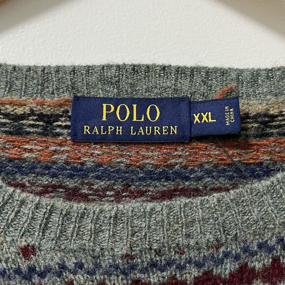 Polo Ralph Lauren Mens Fair Isle Lambs Wool Crew Neck Sweater Size XXL Gray NWT - Picture 5 of 8